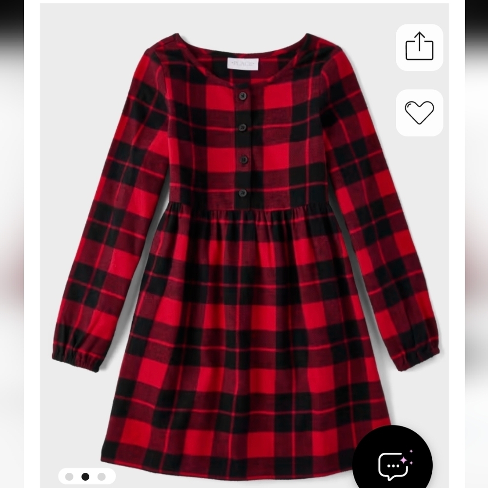 The Children's Place Red & Black Buffalo Plaid Flannel Shirt Dress Size XL